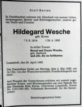 Todesanzeige Familie