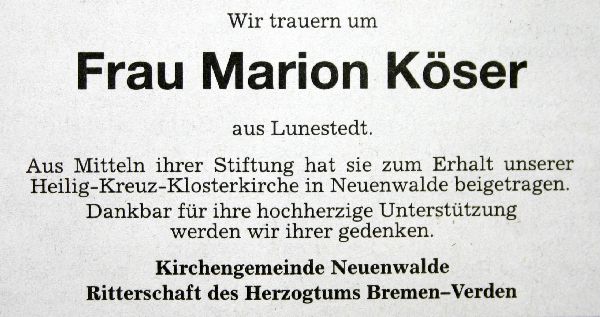 anzeige kloster neuenwalde